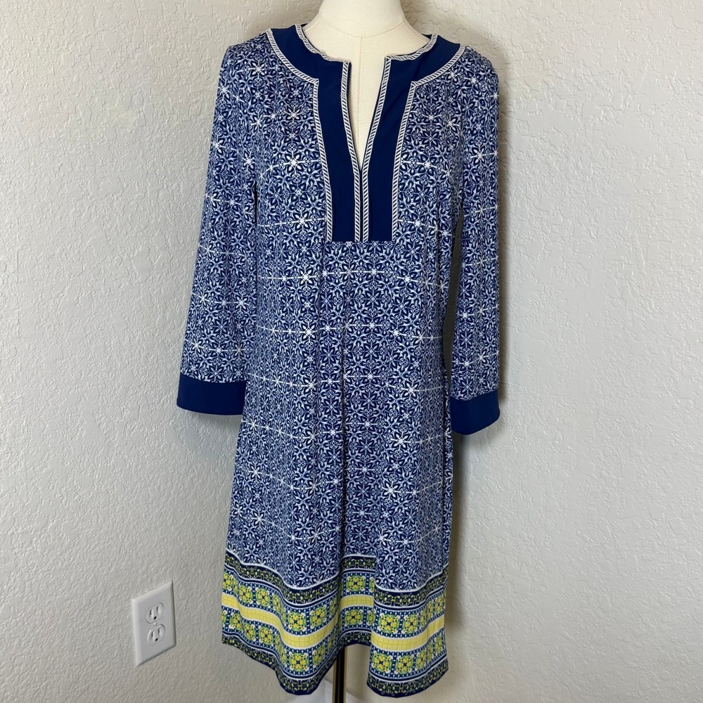 Shift Dress Cabana Life x Talbots M Blue Tile Print Resort Coastal Preppy Beach